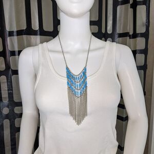 Vintage blue & silver bead bib necklace